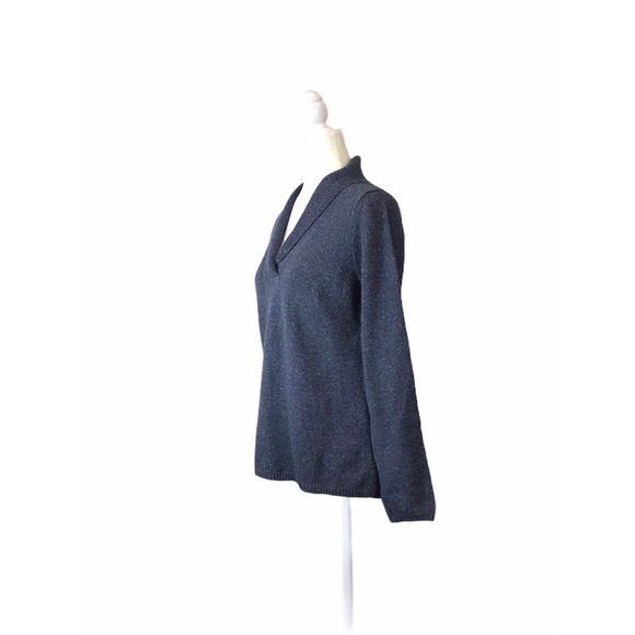 Boscov's Architect Women's Size M‎ Long Sleeve Blue Knit Sweater Fold Collar - Picture 5 of 9